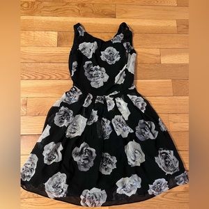 Gray Floral Black Dress